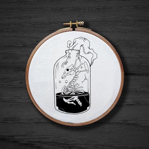 Skeleton Seahorse Potion Hand Embroidery Pattern , Witchy Ocean aAimal Hand Embroidery Pattern , Magic Bottle Gothic Embrodiery PDF Pattern