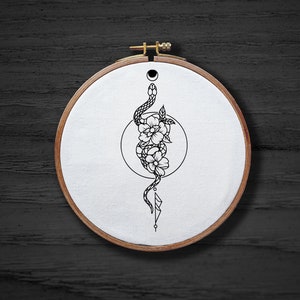 Snake Hand Embroidery Pattern , Gothic Floral Animal Pattern , Animal With Flowers Pattern , Hand Embroidery Pattern For Beginners