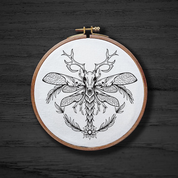 Dragonfly Skull Hand Embroidery Pattern , Demon Bug Hand Embroidery Pattern , Creepy Gothic Horror Embrodiery DIGITAL Pattern PDF