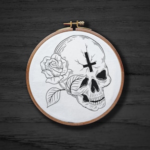 Skull With Flowers Hand Embroidery Pattern , Skeleton Hand Embroidery Pattern , Goth Cross Embrodiery DIGITAL Pattern PDF