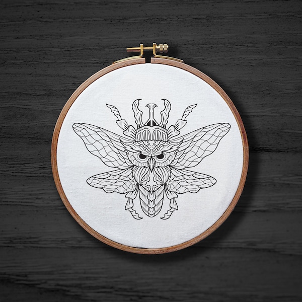 Beetle Owl Hand Embroidery Pattern , Animal Bug Hand Embroidery Pattern , Gothic Insect Embrodiery DIGITAL Pattern PDF