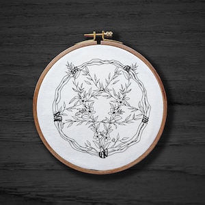 Pentagram With Flowers Hand Embroidery Pattern , Goth Witchy Hand Embroidery Pattern , Nature leaves Pentagram