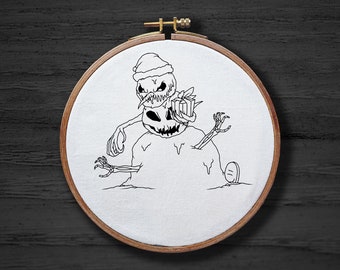 Christmas Scary Snowman Hand Embroidery Pattern , Gothic Christmas Ornament Pattern , Spooky Demon Small Pattern , Christmas tags