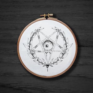 Gothic Eye Pentagram Hand Embroidery Pattern , Goth Witchy Demon Hand Embroidery Pattern , Halloween Scary Pentagram