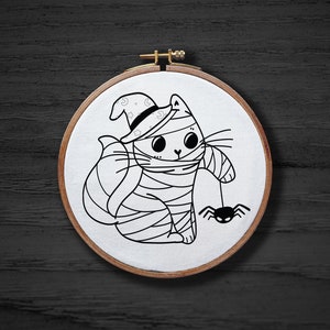 Halloween Mummy Cat Hand Embroidery Pattern , Cute Animal Hand Embroidery Pattern , Goth Egypt PDF Pattern