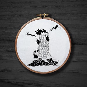 The Tower Skeleton Tarot Card Hand Embroidery Pattern , Ocean Skull Embroidery Pattern , Goth Halloween PDF Pattern
