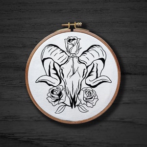 Devil Skull With Flowers Hand Embroidery Pattern , Skeleton Hand Embroidery Pattern , Goth Animal Embrodiery DIGITAL Pattern PDF