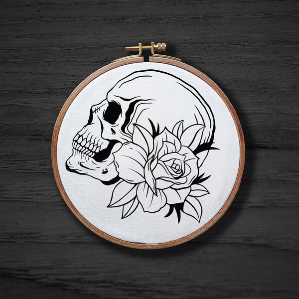 Skull With Flowers Hand Embroidery Pattern , Skeleton Rose Hand Embroidery Pattern , Goth Embrodiery DIGITAL Pattern PDF