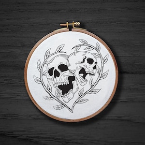 Skull Within a Heart Hand Embroidery Pattern , Skeleton Flowers Hand Embroidery Pattern , Goth Valentine Embrodiery DIGITAL Pattern PDF