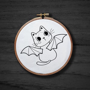 Halloween Vampire Cat Hand Embroidery Pattern , Cute Animal Hand Embroidery Pattern , Goth PDF Pattern