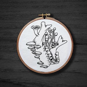 Skull With Mushroom Hand Embroidery Pattern , Skeleton Jaw Hand Embroidery Pattern , Goth Halloween Embrodiery DIGITAL Pattern PDF