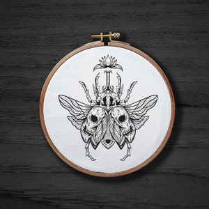 Beetle Skull Hand Embroidery Pattern , Horror Bug Hand Embroidery Pattern , Creepy Gothic Insect Embrodiery DIGITAL Pattern PDF