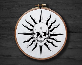 The Sun Tarot Card Hand Embroidery Pattern , Skull Embroidery Pattern , Easy Goth PDF Pattern