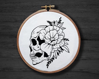 Skull With Flowers Hand Embroidery Pattern , Skeleton Floral Hand Embroidery Pattern , Goth Witchy Embrodiery DIGITAL Pattern PDF