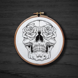 Skull With Rose Eyes Hand Embroidery Pattern , Skeleton Floral Hand Embroidery Pattern , Goth Witchy Embrodiery DIGITAL Pattern PDF