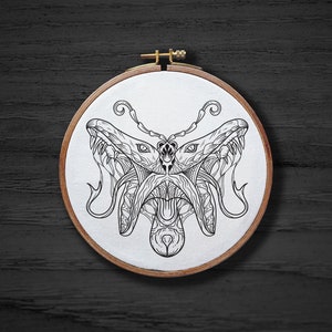 Snake Butterfly Hand Embroidery Pattern , Animal Bug Hand Embroidery Pattern , Gothic Insect Moth Embrodiery DIGITAL Pattern PDF