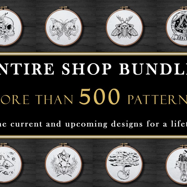 Entire Shop 500 Plus Gothic Hand Embroidery Pattern Bundle ,  Goth Halloween Witchy Pattern Set , Funny Skeleton Skull Embroidery  Patterns