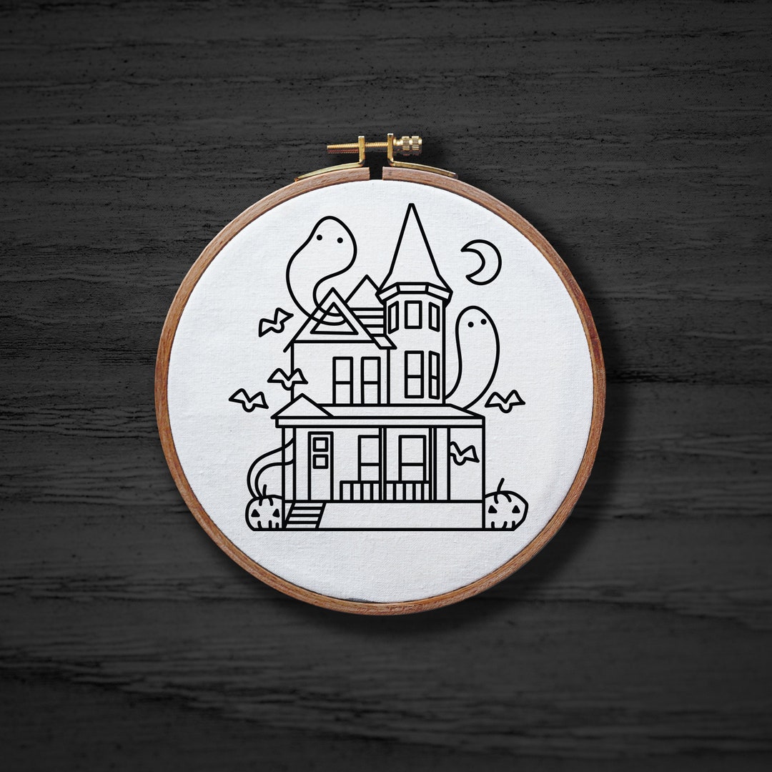 Haunted House Embroidery Pattern, Goth Halloween Design (PDF Pattern ...