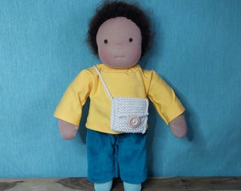 Handgenähte Stoffpuppe Junge, 30 cm, Unikat, nach Art der Waldorfpuppe aus Naturmaterialien gefertigt, versandbereit