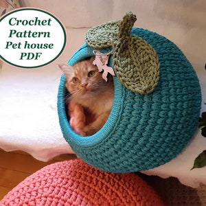 Crochet cat house Digital Instruction Manual in PDF format with video Cat furniture Crochet cat couch pdf pattern Handmade cat lover gift