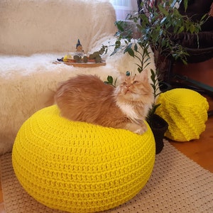 Round ottoman pouf Stuffed living room pouffe Filled crochet poufs Floor cushion Knitted ottoman stool Handmade ottoman as a gift for her
