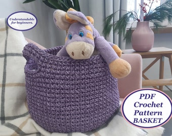 Crochet Basket Pattern with Handles, Storage Basket DIY (PDF)