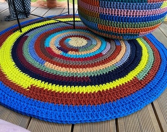 ハンドメイドのマルチカラークロシェラグ：ポリエステルコードフロア 
