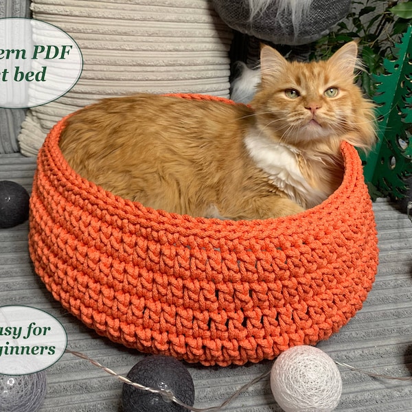 Crocheting pet bed pattern only Digital instruction manual in PDF format with photo Crochet cat cave Cat furniture Handmade cat lover gift