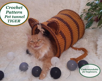 Crochet Cat Tunnel PATTERN: Tiger Stripe Pet Bed (PDF)