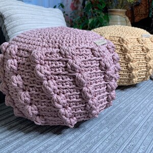 Crochet ottoman pouf Stuffed ottoman Filled round pouf Living room crochet pouffe Floor cushion ottoman footstool Handmade pouf as a gift