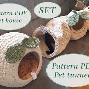 Set cat house and pet tunnel Digital tutorial manual PDF Format with video Crochet cat furniture Cat bed pdf pattern Handmade cat lover gift