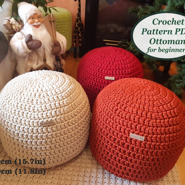 Crocheted ottoman pattern Digital Instruction manual PDF format pattern with photo Crochet home decor handmade pouf