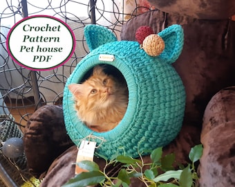 Crochet cat house Kitten Digital Instruction Manual PDF Format with video Cat furniture Crochet cat cave pdf pattern Handmade cat lover gift