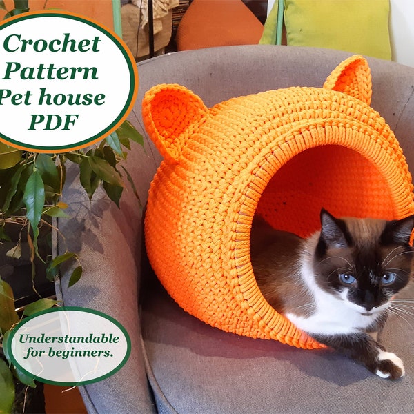 Crochet pet house CAT Digital Instruction Manual in PDF Format Cat furniture Crochet cat couch pdf pattern Handmade cat lover gift