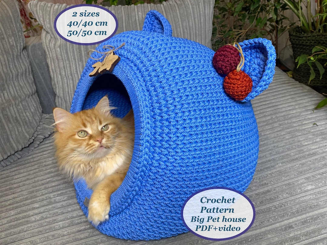 Crochet Cat Cave Pattern, Large Pet Bed (PDF With Video) - Etsy