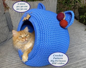 Crochet Cat Cave Pattern, Large Pet Bed (PDF with Video)