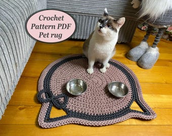 Crochet Cat Placemat Rug Pattern: Bow and cat Design (PDF)