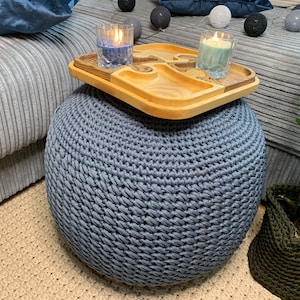 Crochet round pouf ottoman Living room ottoman poufs Stuffed pouffe Floor cushion Crocheting ottoman footstool Handmade ottoman as a gift