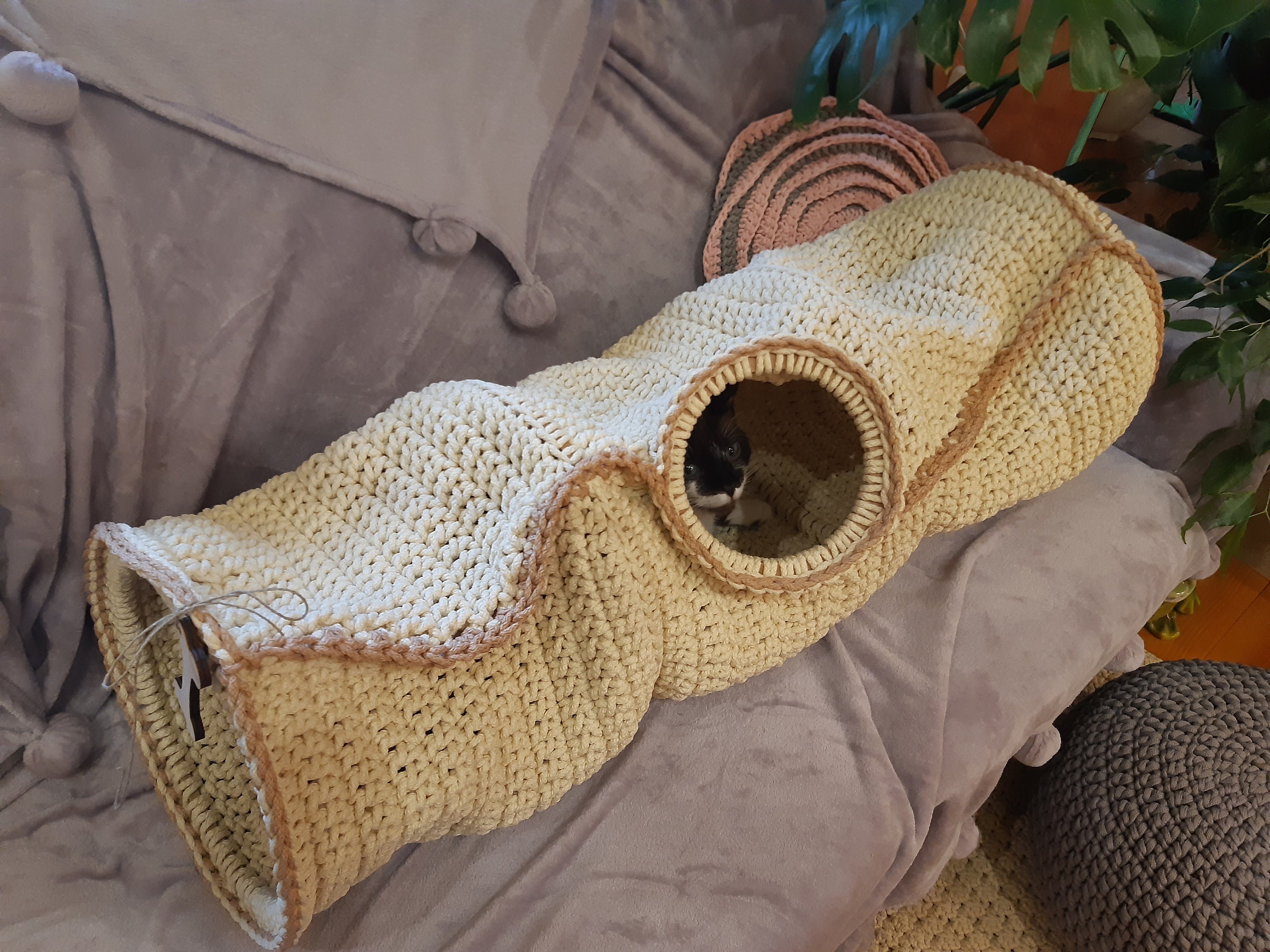 Crochet Cat Tunnel: Modern Pet House, Small Dog Bed - Etsy