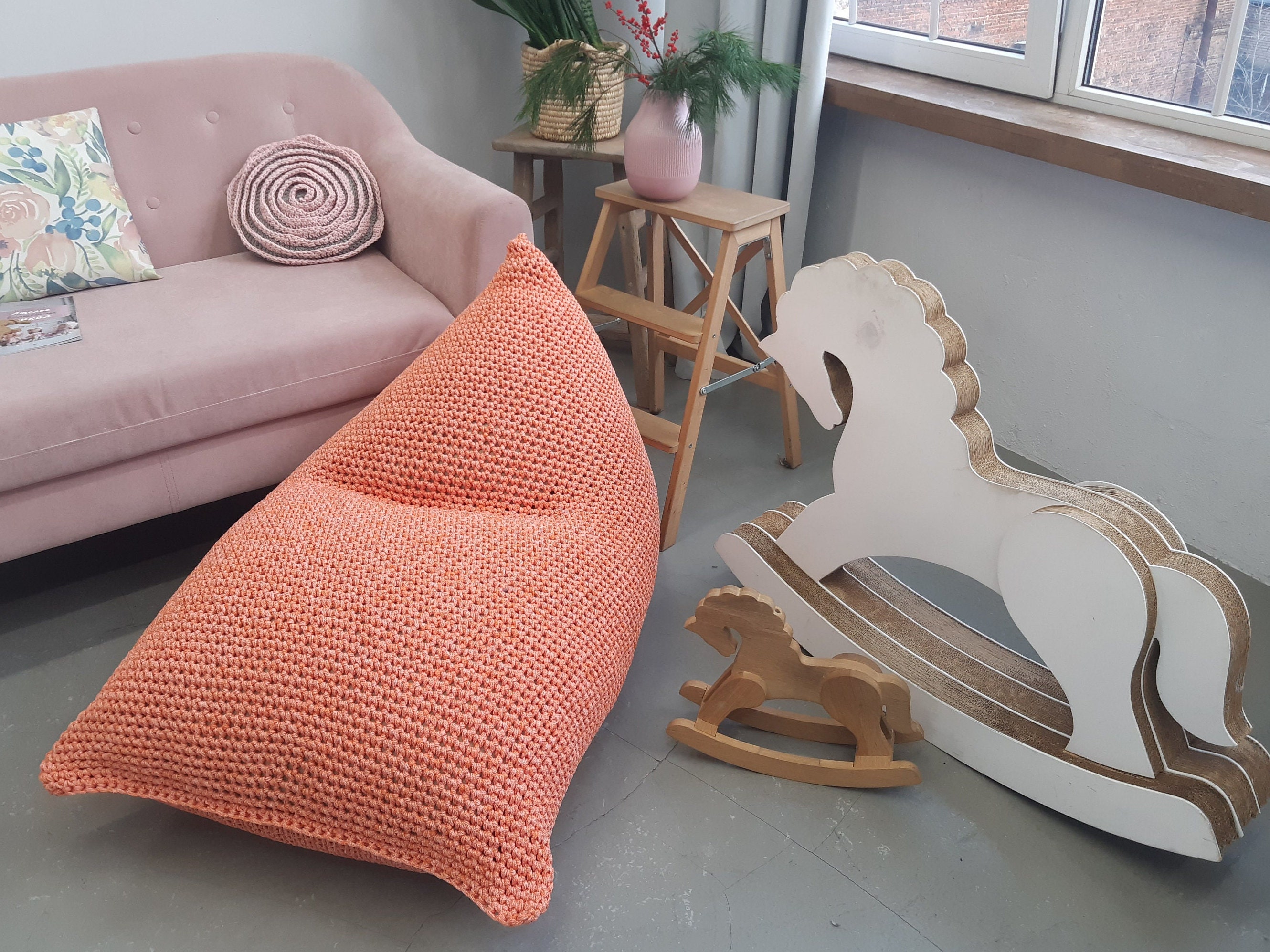 Crocheted Pattern Bean Bag Chair Cover Digital Instruction Etsy