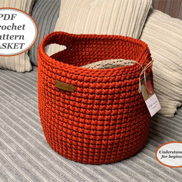 Crochet basket storage with handles pattern Digital instruction manual PDF Format with photo Handmade crochet lover