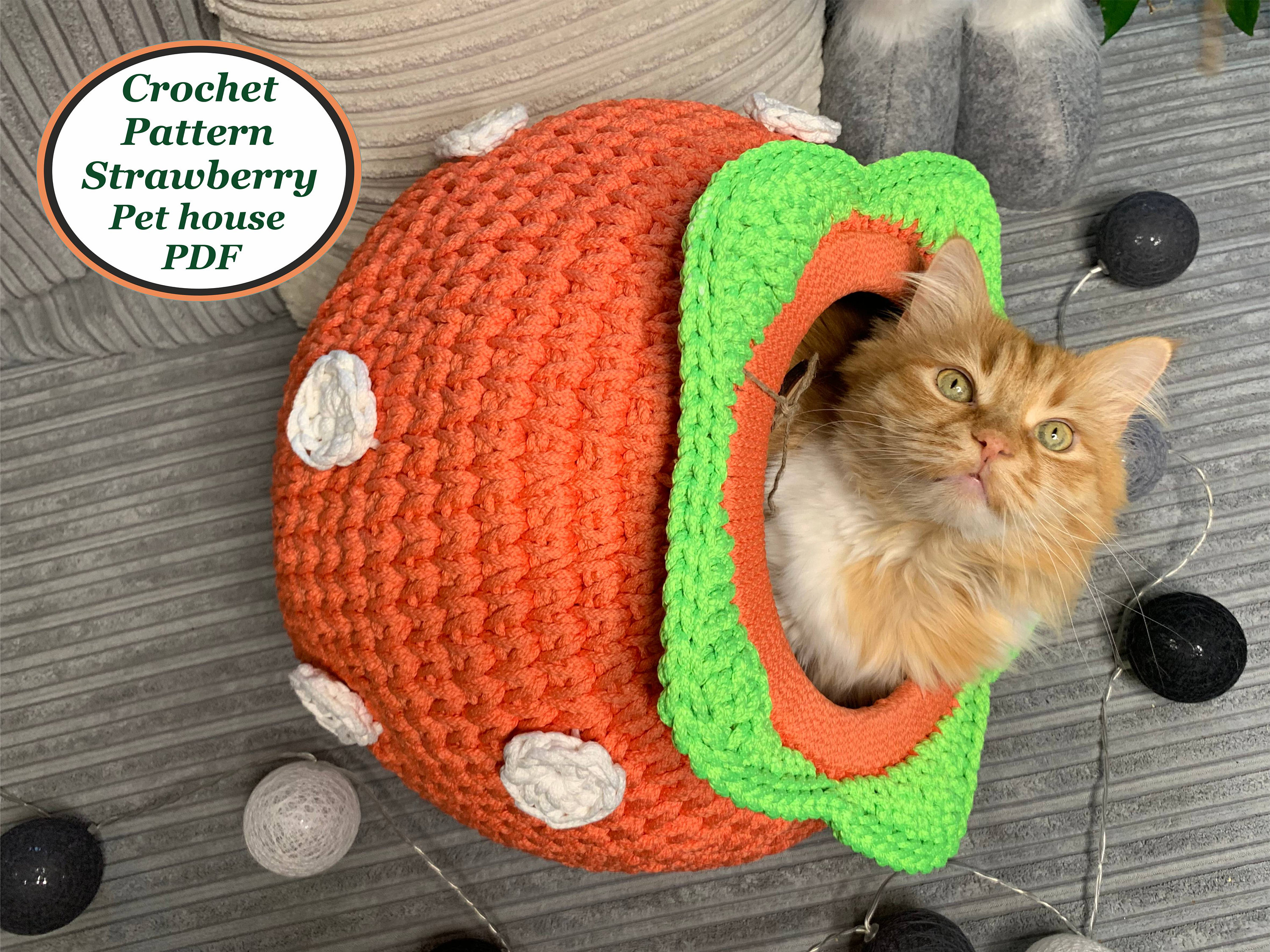 40 Cat Bed Crochet Patterns for Cozy Caves, Pods, and Pet Nests 40 Crochet Strawberry Cat House Pattern: Pet Bed DIY