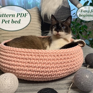 Crochet pattern cat bed pdf Digital instruction manual in PDF format with photo Crochet pet cave Cat furniture Handmade cat lover gift