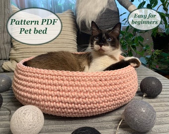 Patrón de cama de crochet para gatos: Cueva para mascotas (PDF con video)