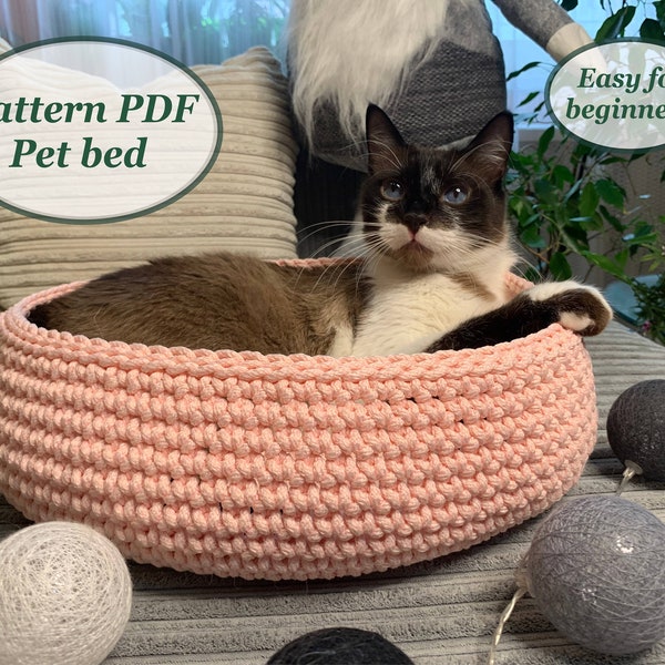 Modèle de lit pour chat au crochet pdf Manuel d'instructions numérique au format PDF avec photo Grotte pour animaux de compagnie au crochet Meubles pour chat Cadeau fait main pour amoureux des chats