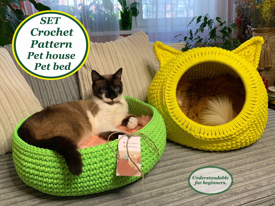 Crochet Cat House & Bed Pattern Set: Pet Furniture (PDF) - Etsy