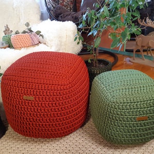 Pouf ottoman custom crocheted Nursery ottoman pouf Square ottoman chair Stuffed pouf cube shape Decorative living room kids pouf handmade