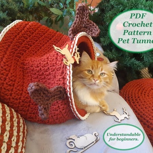 Crochet cat tunnel Reindeer Digital instruction manual in PDF format with video Pet furniture Handmade crochet lover gift