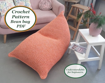 Crocheted pattern Bean bag chair cover Digital Instruction manual PDF format pattern with photo Crochet home decor handmade pouf ottoman