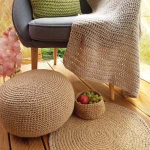 Crochet jute ottoman Indoor pouf ottoman Jute ottoman scratching post Jute pouffe ottoman Eco pouf ottoman Cat scratching post Gifts for mom